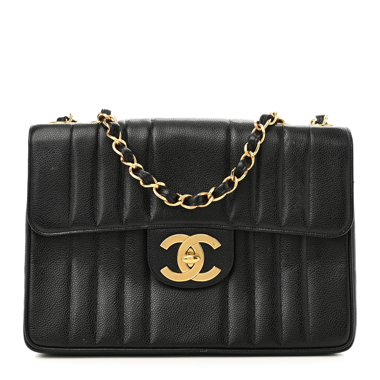 Caviar Vertical Quilted Jumbo Single Flap Black