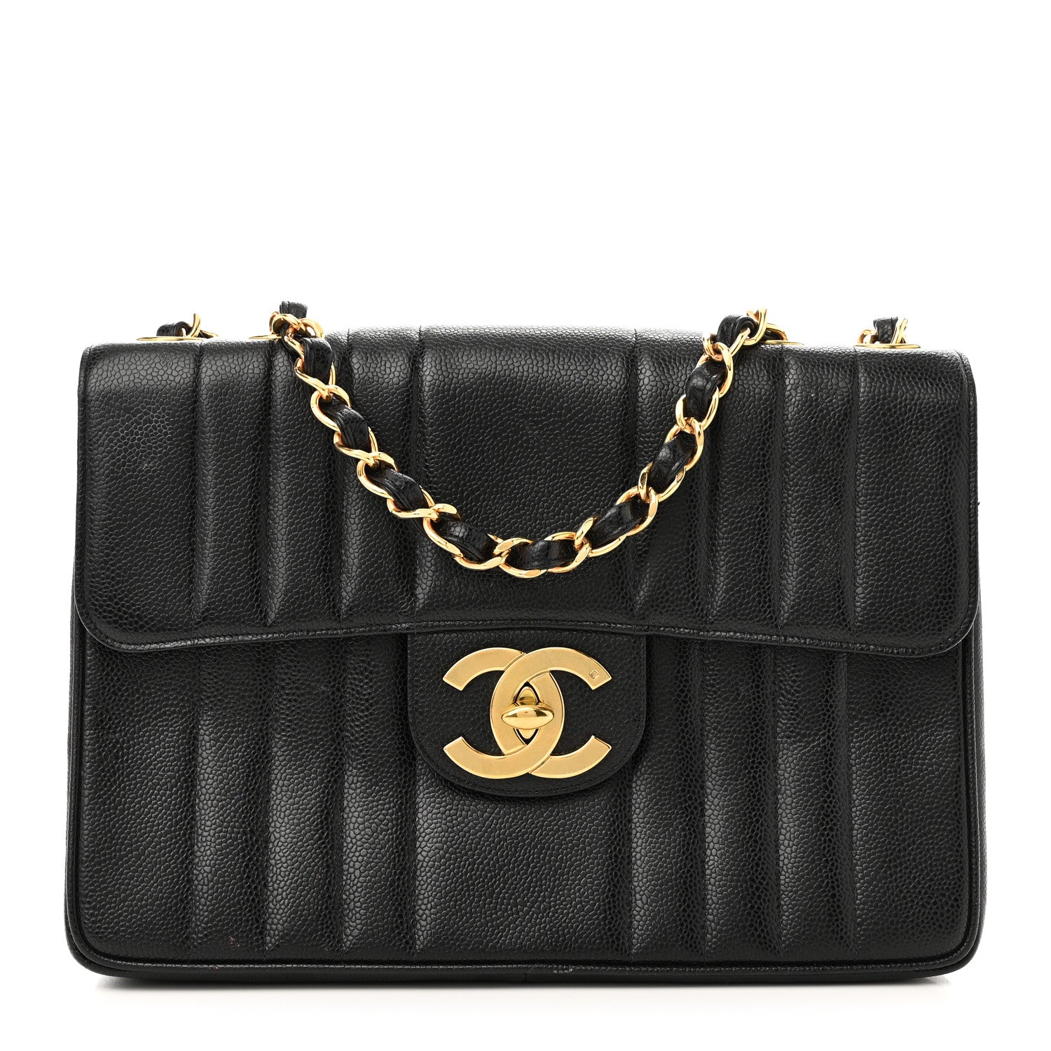 Chanel Caviar Vertical Quilted Jumbo Single Flap Black 1 of 10