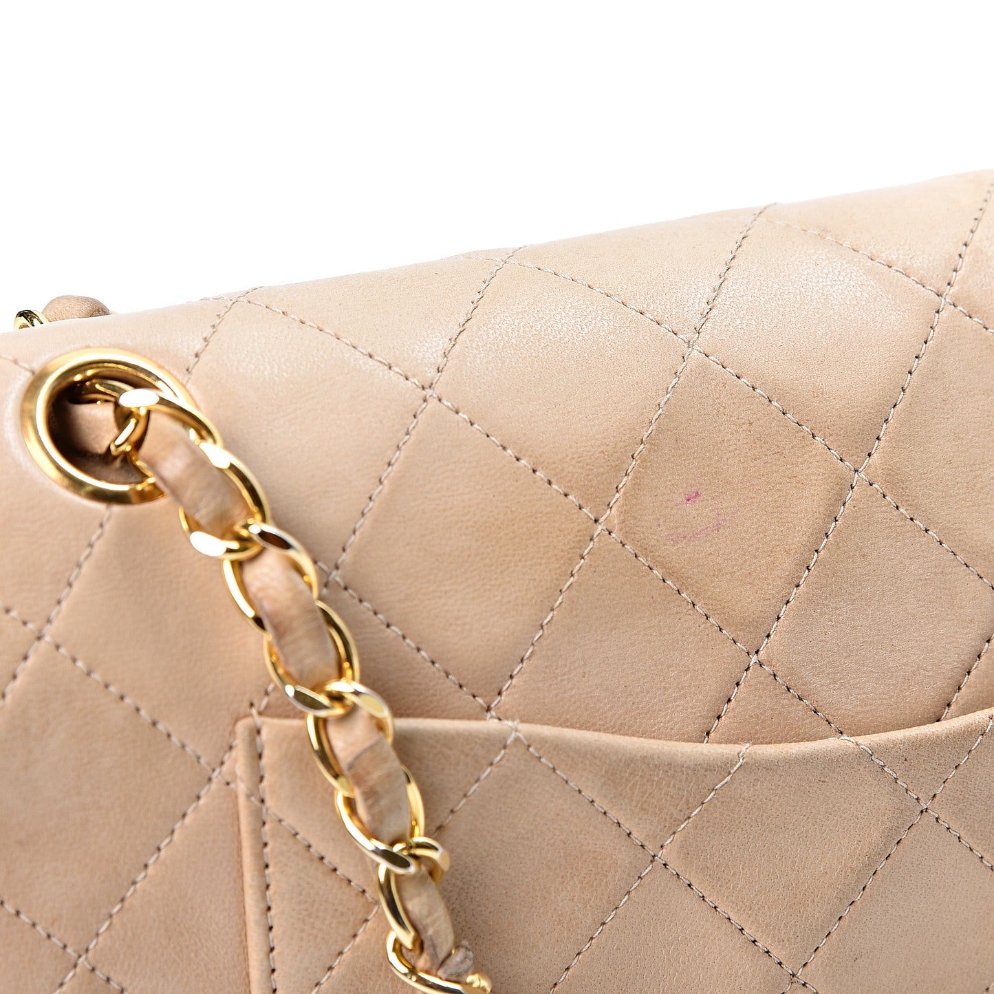 Lambskin Quilted Medium Double Flap Beige