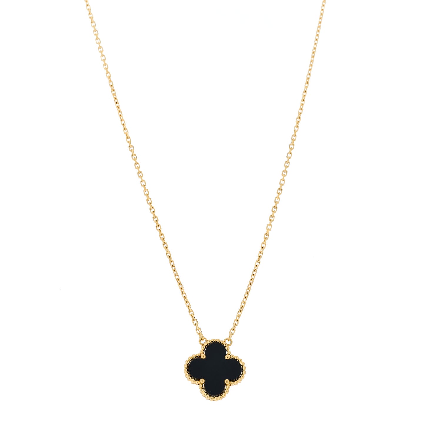 18K Yellow Gold Black Onyx Vintage Alhambra Pendant Necklace