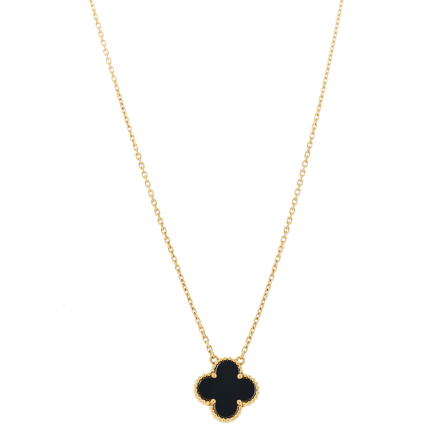 Van Cleef & Arpels 18K Yellow Gold Black Onyx Vintage Alhambra Pendant Necklace 1 of 5