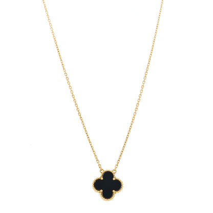 Van Cleef & Arpels 18K Yellow Gold Black Onyx Vintage Alhambra Pendant Necklace 1 of 5