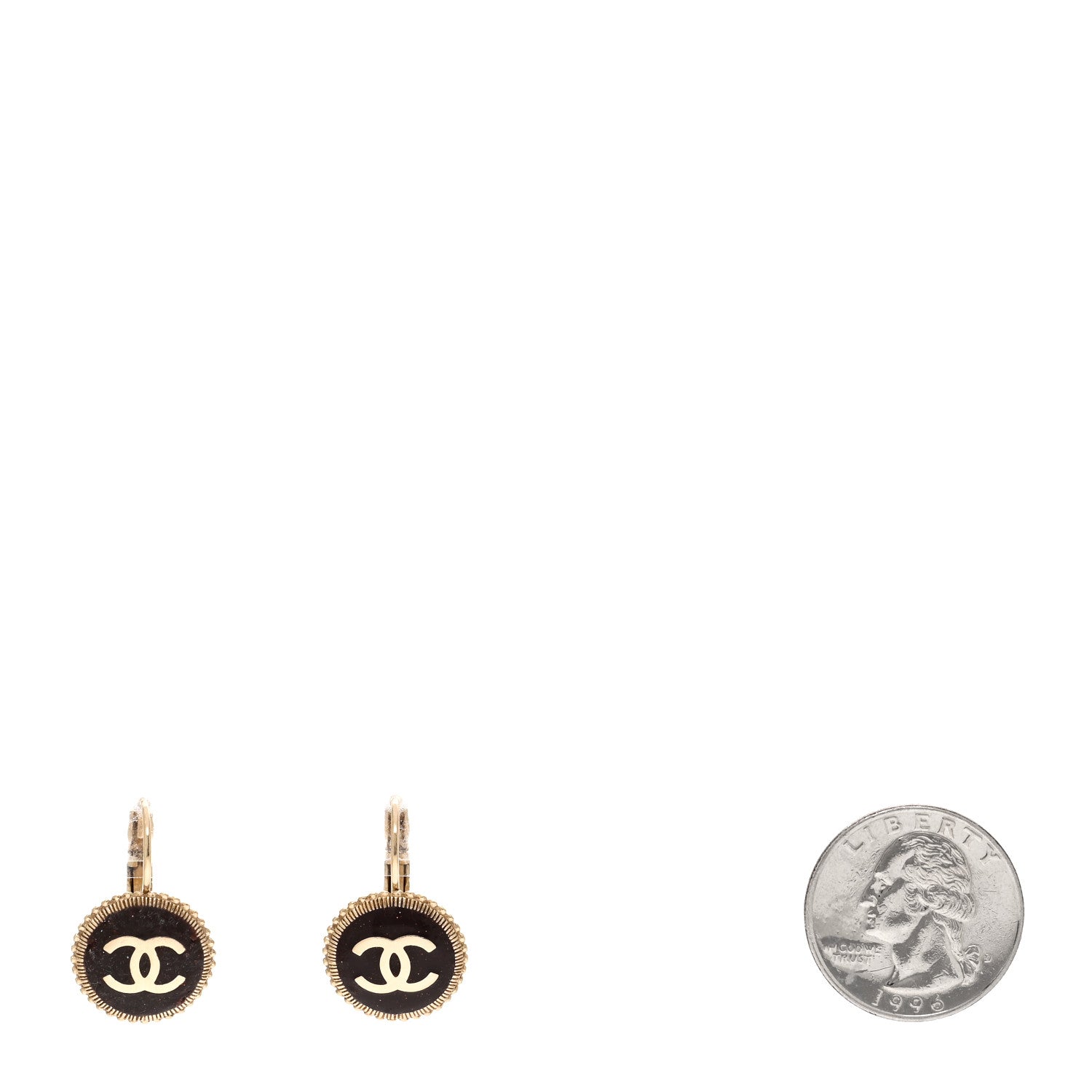 Chanel Enamel CC Disc Hoop Drop Earrings Gold Black 2 of 4