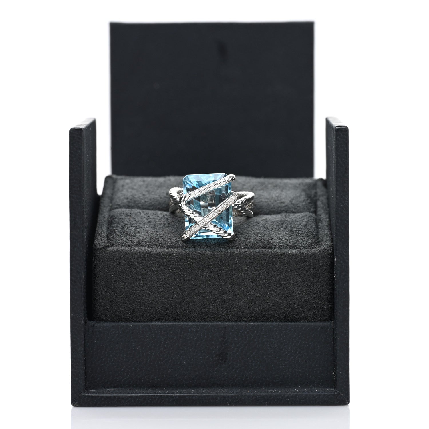 David Yurman Sterling Silver Diamond Blue Topaz 16mm Cable Wrap Ring 54 7 3 of 6