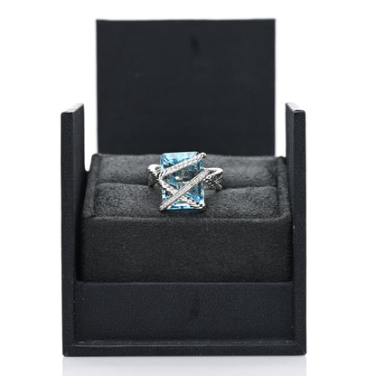 David Yurman Sterling Silver Diamond Blue Topaz 16mm Cable Wrap Ring 54 7 3 of 6