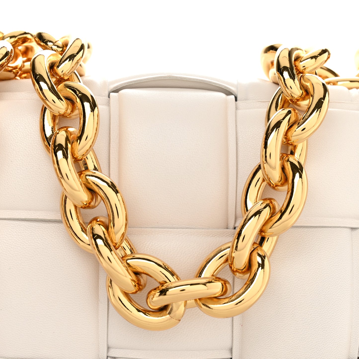 Lambskin Maxi Intreccio Padded Chain Cassette Crossbody Bag White