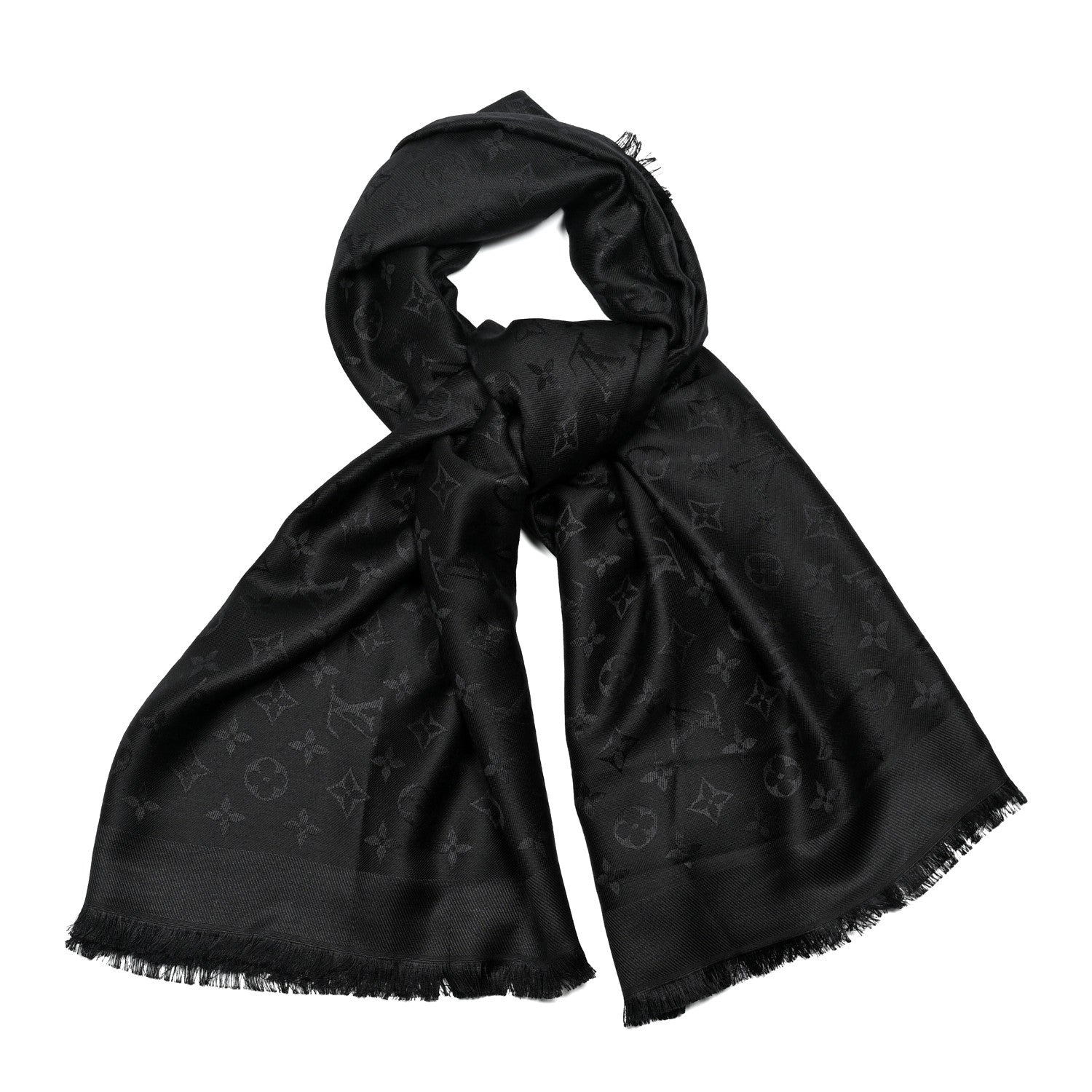 Louis Vuitton Silk Wool Monogram Denim Shawl Black 1 of 3