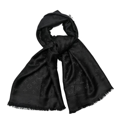 Louis Vuitton Silk Wool Monogram Denim Shawl Black 1 of 3