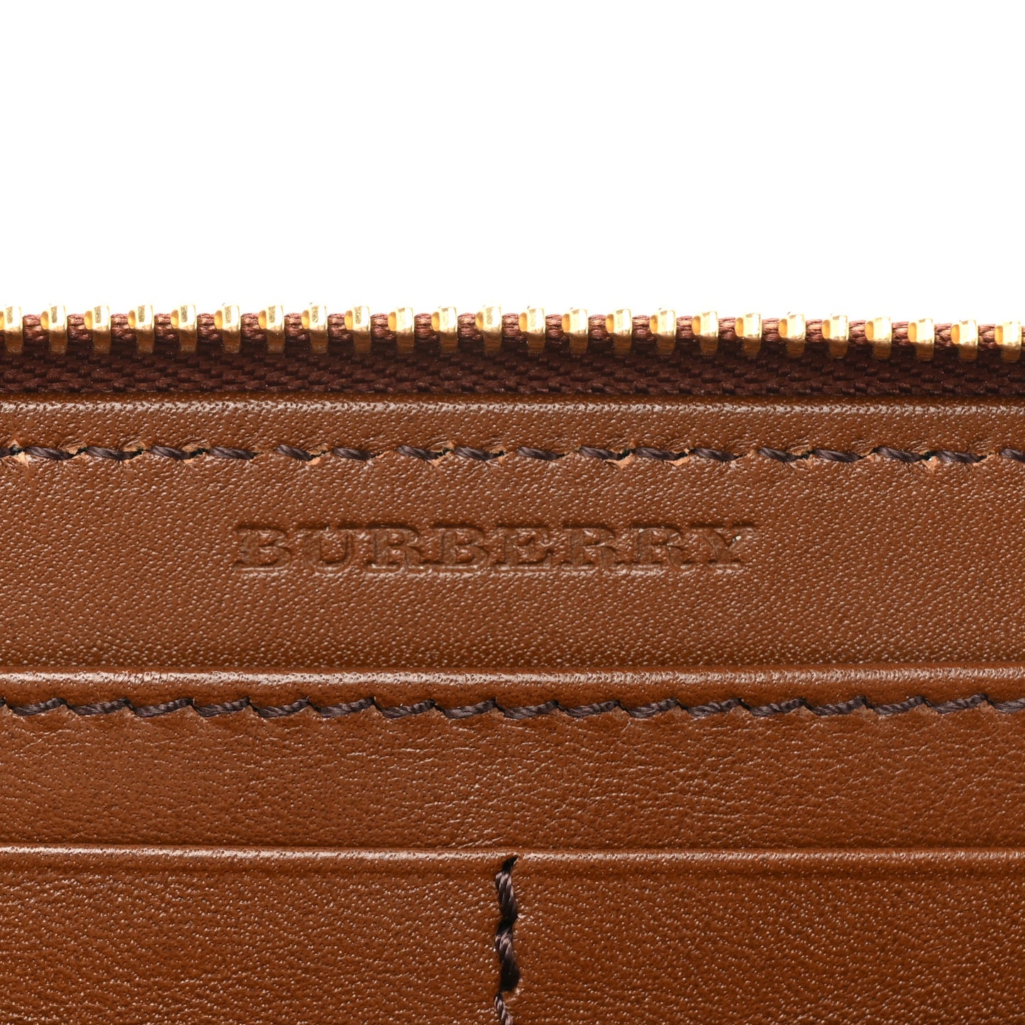 House Check Bridle Calfskin Ziggy Zip Around Wallet Dark Tan