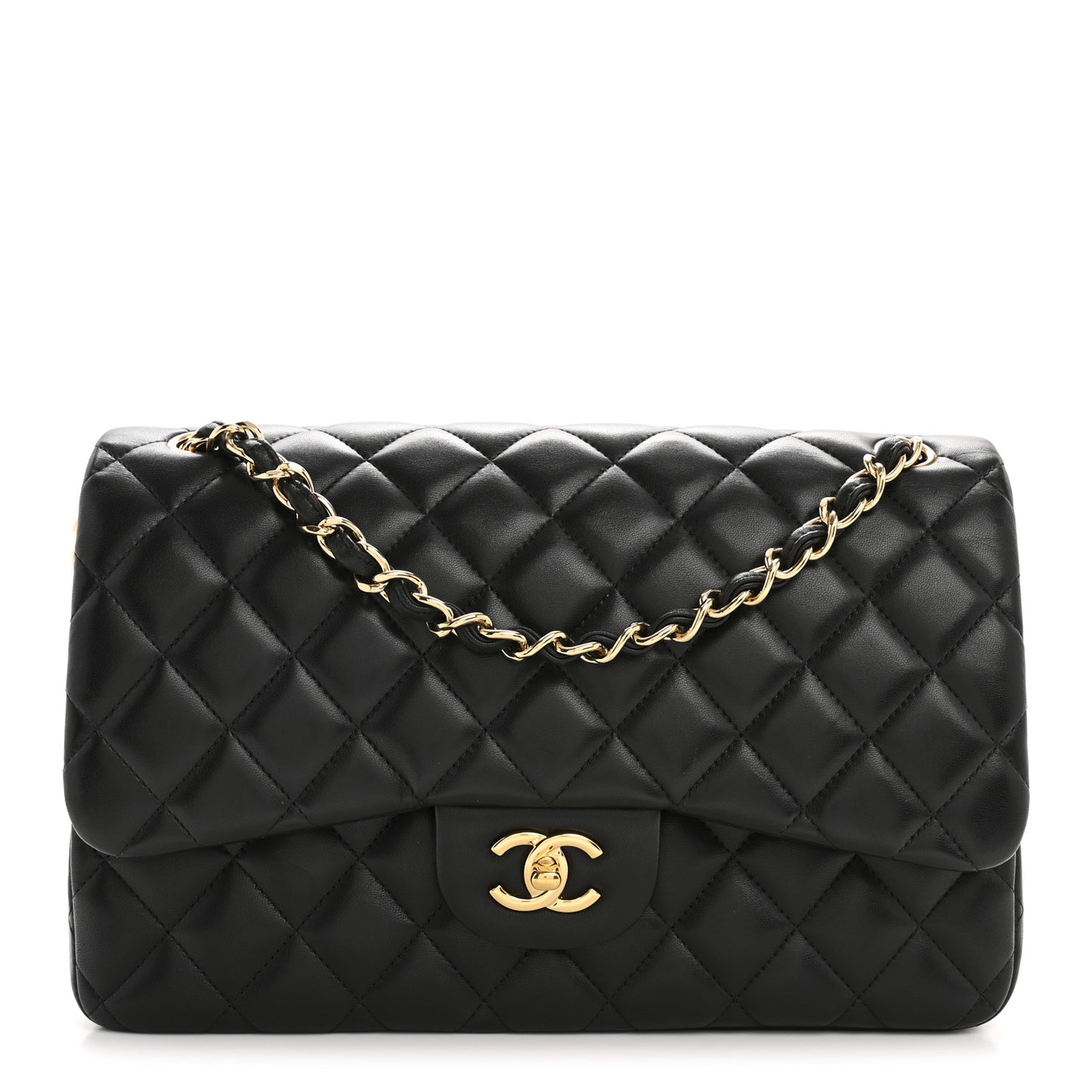 Lambskin Quilted Jumbo Double Flap Black