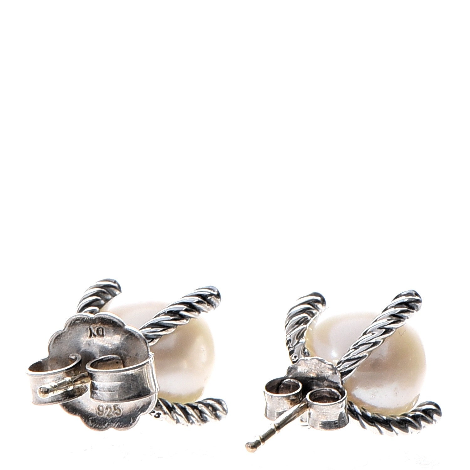 David Yurman Sterling Silver Diamond Pearl 9.5mm Earrings 3 of 5