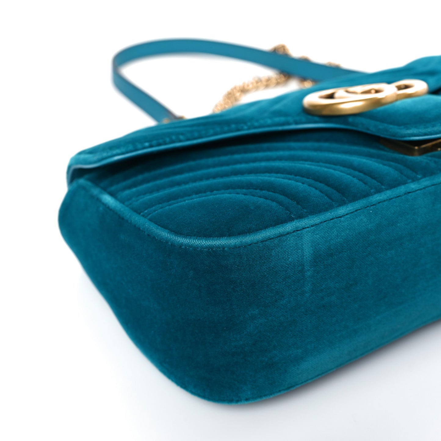 Velvet Matelasse Small GG Marmont Shoulder Bag Pavone Cyan