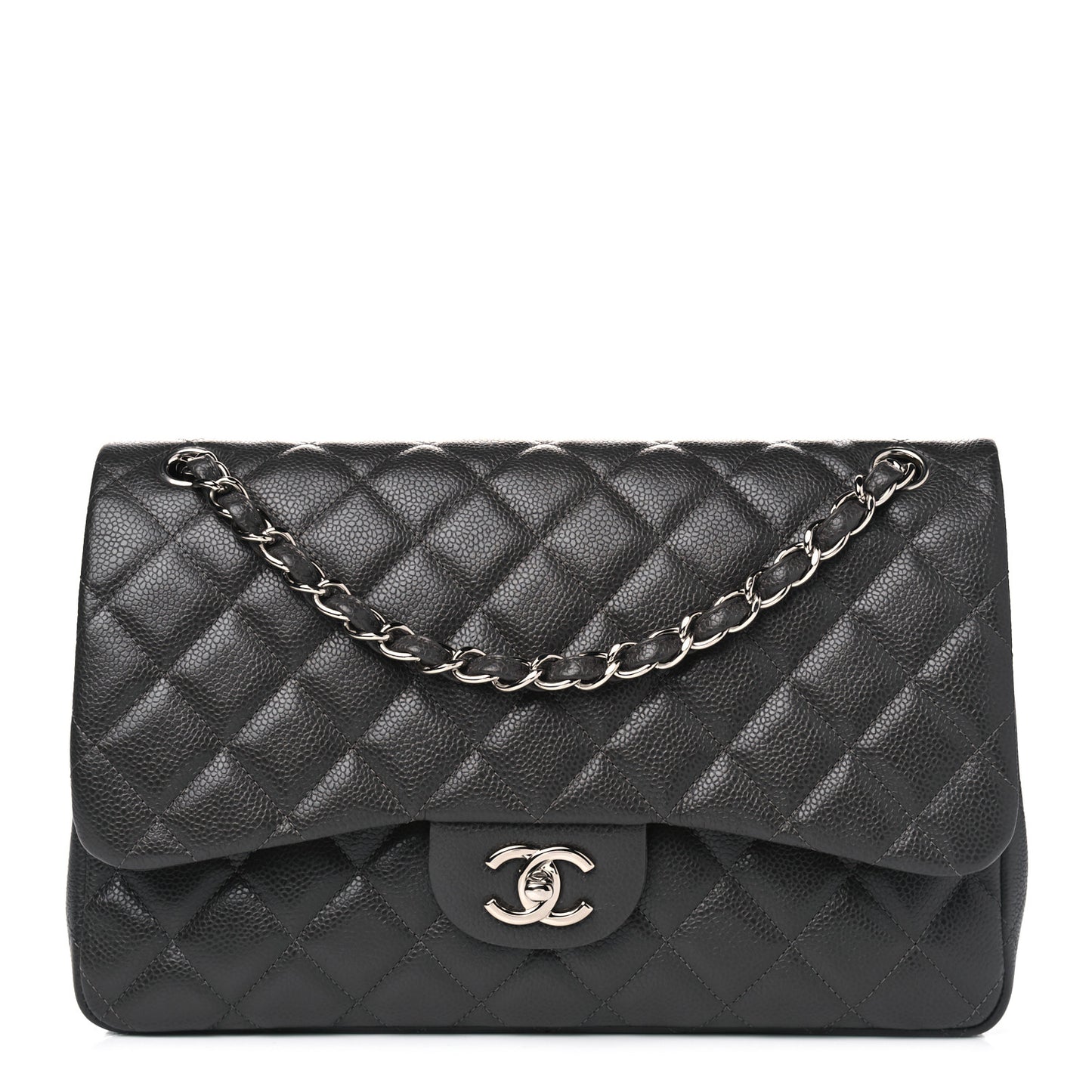 Caviar Quilted Jumbo Double Flap Dark Charcoal
