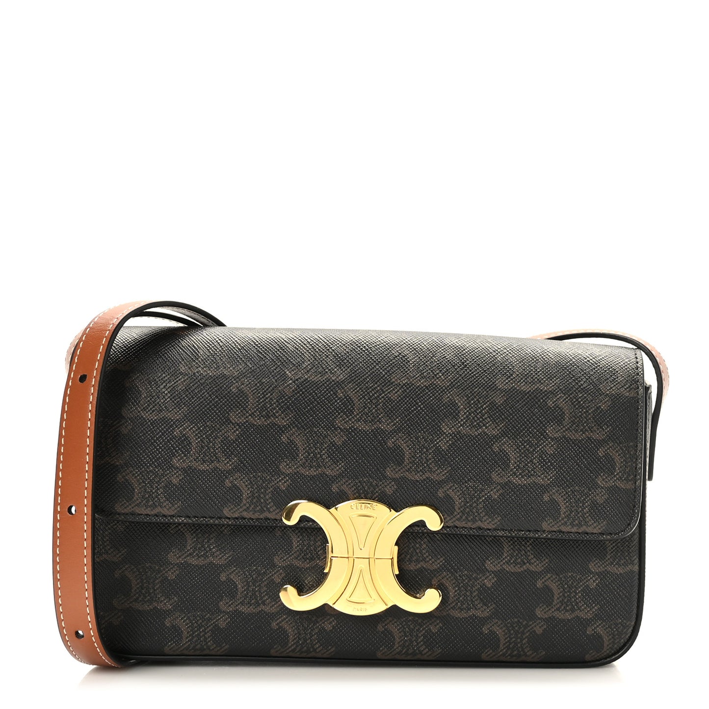 Canvas Calfskin Triomphe Shoulder Bag Tan