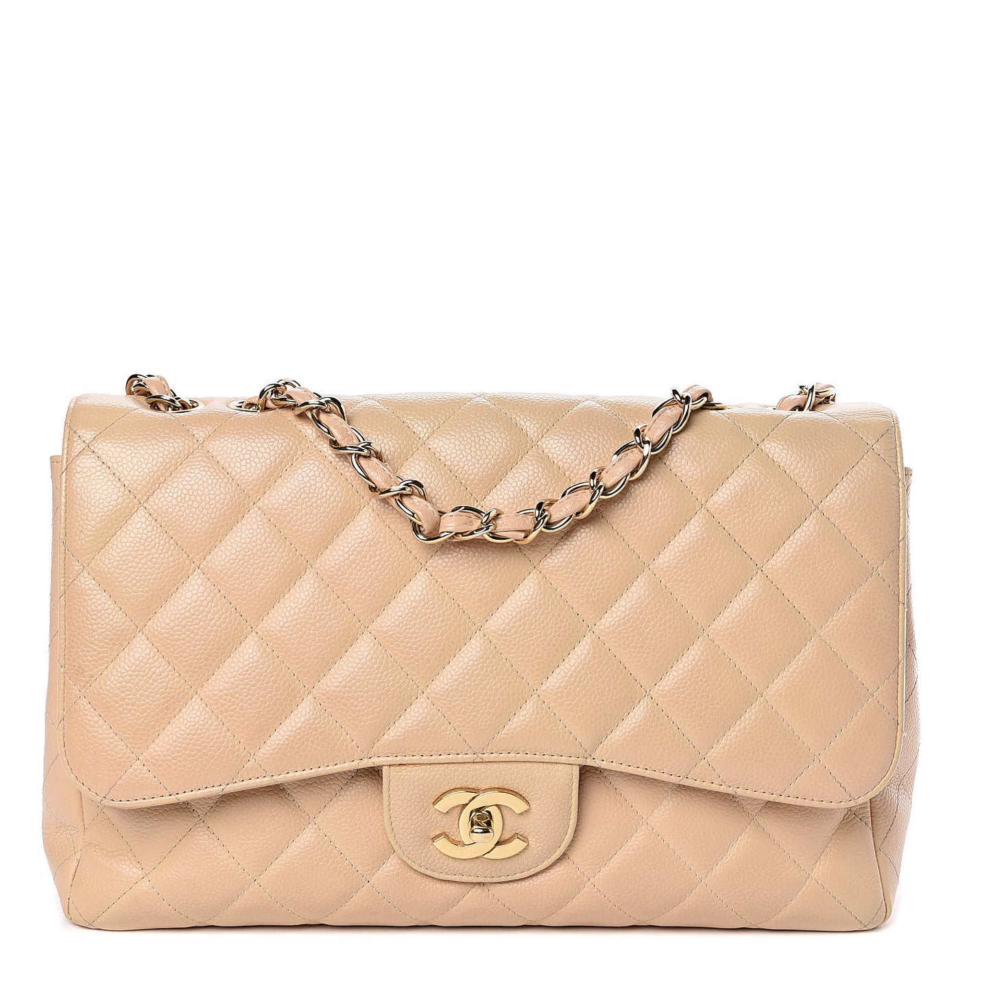 Caviar Quilted Jumbo Single Flap Beige Clair