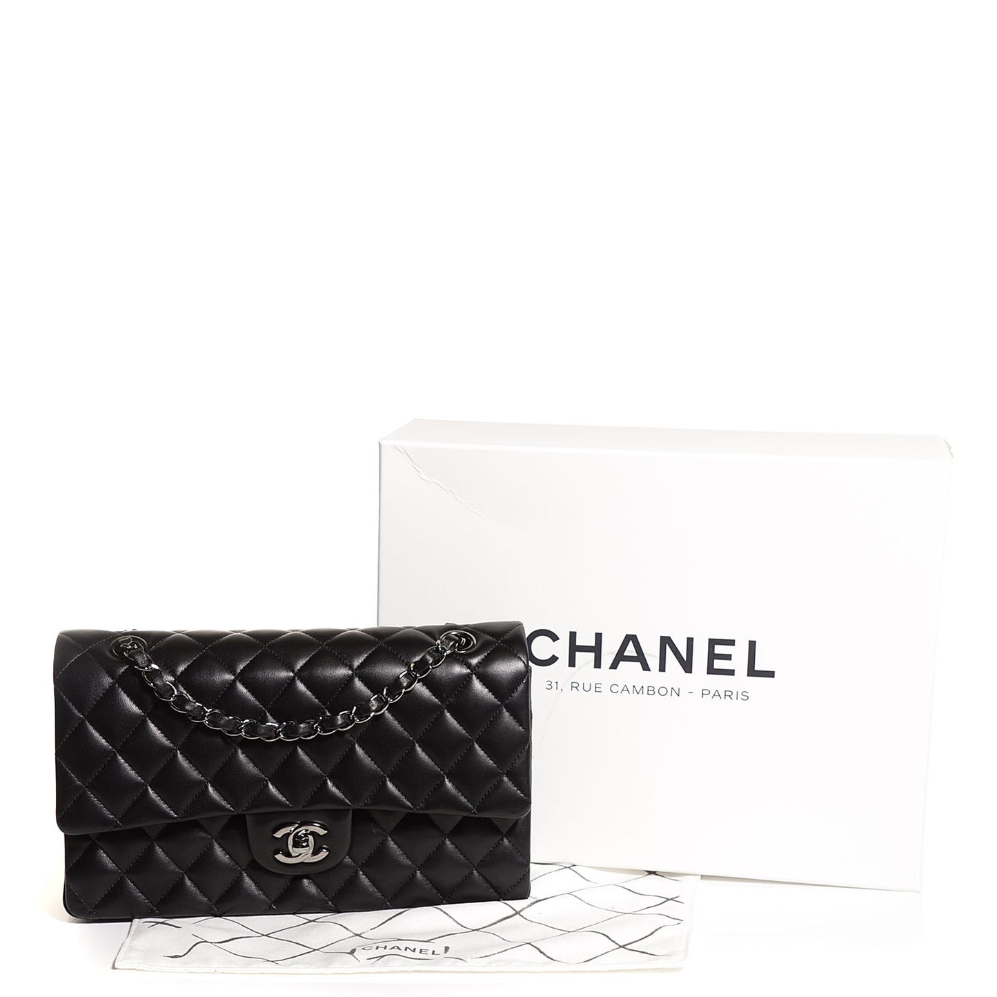 Lambskin Quilted Medium Double Flap Black