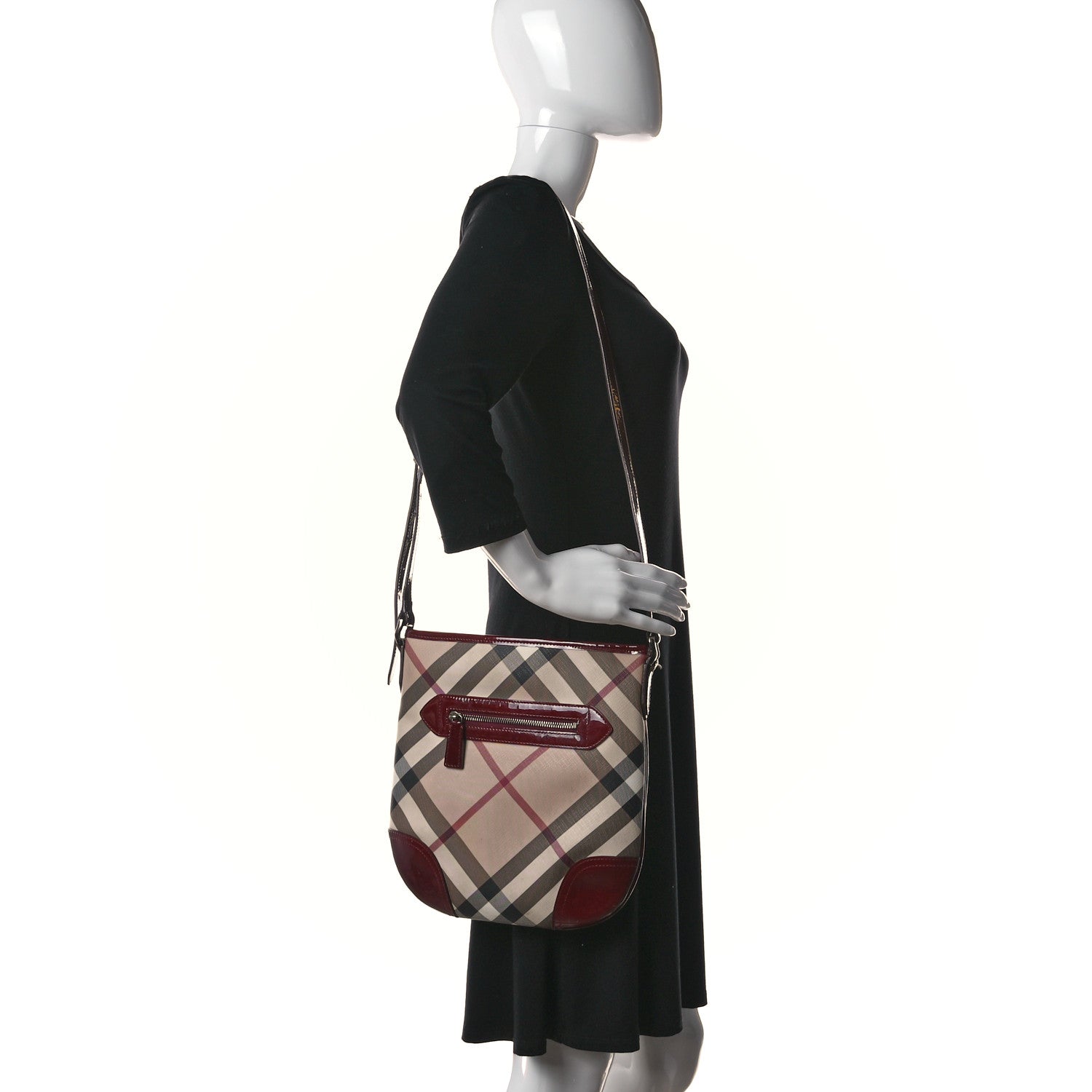 Burberry Patent Nova Check Dryden Crossbody Bag Dark Red 2 of 17