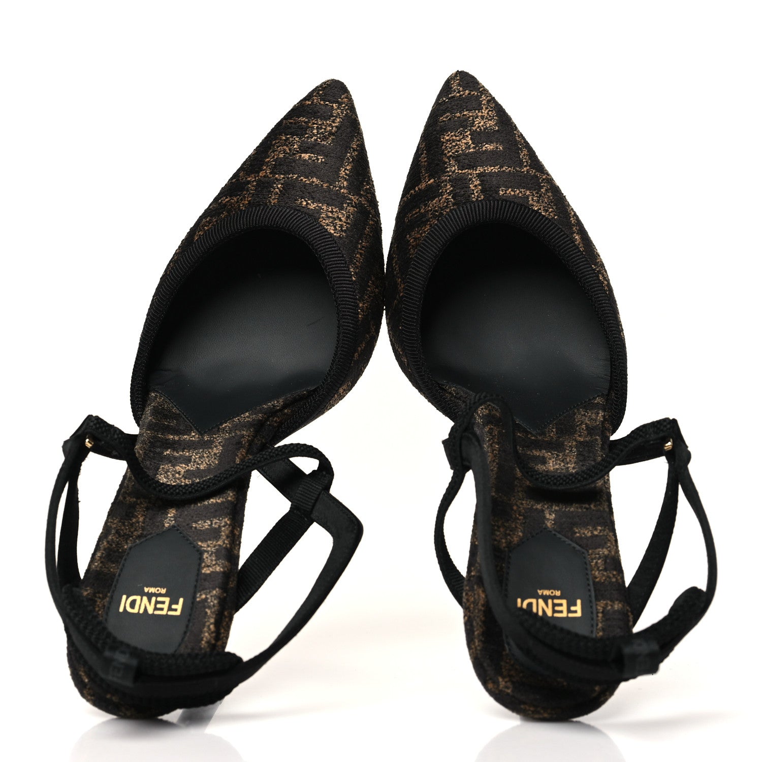 Fendi Fabric Jacquard FF Colibri Lite 85mm Slingback Pumps 40 Tobacco Black 2 of 9