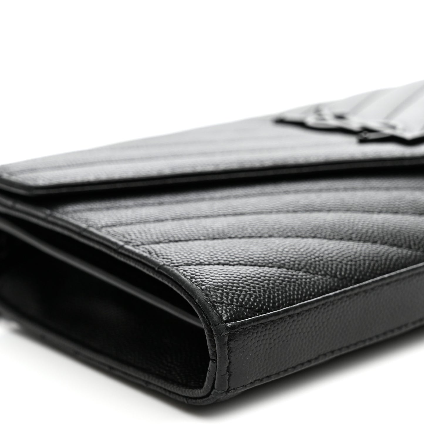 Grain De Poudre Matelasse Chevron Monogram Monochrome Chain Wallet Black