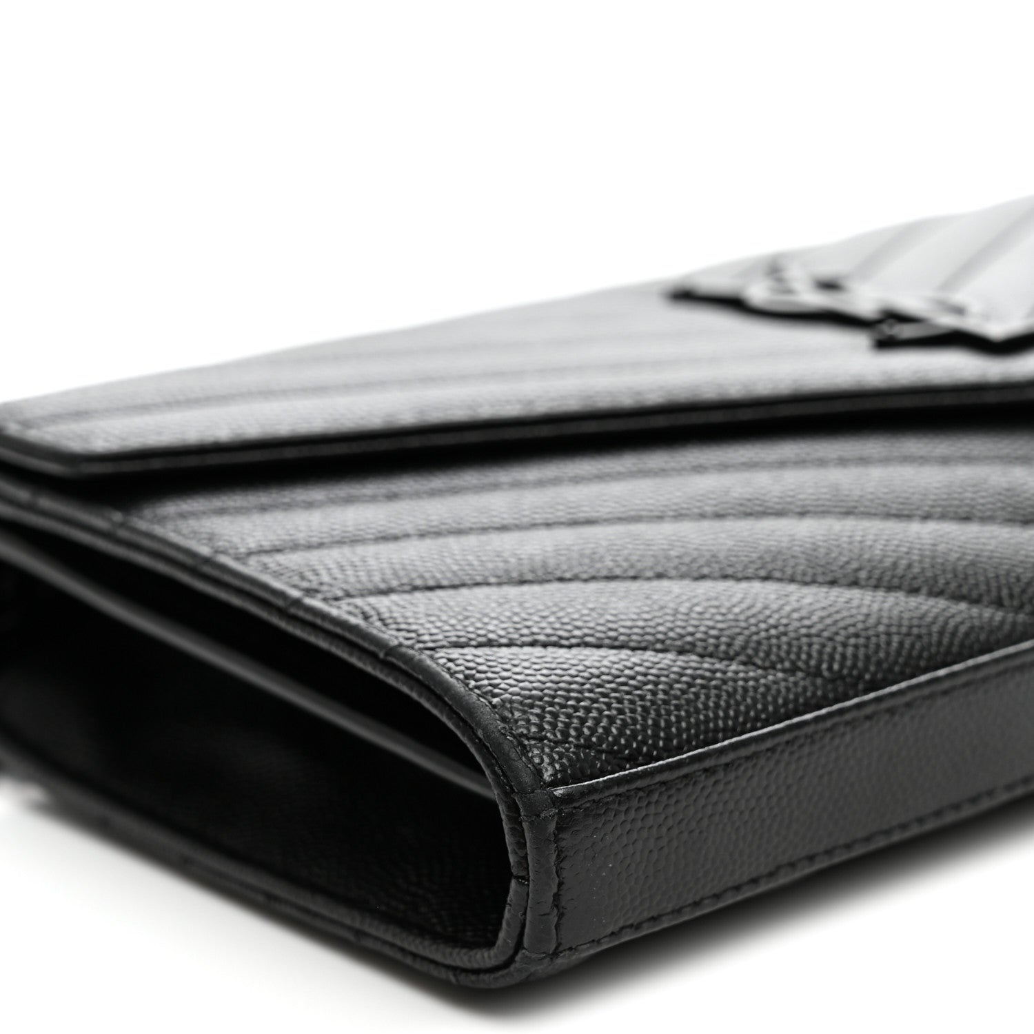 Saint Laurent Grain De Poudre Matelasse Chevron Monogram Monochrome Chain Wallet Black 8 of 10