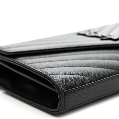 Saint Laurent Grain De Poudre Matelasse Chevron Monogram Monochrome Chain Wallet Black 8 of 10
