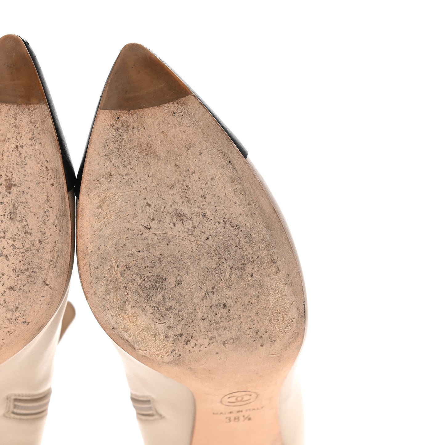 Lambskin Cap Toe CC Ankle Boots 38.5 Beige Black