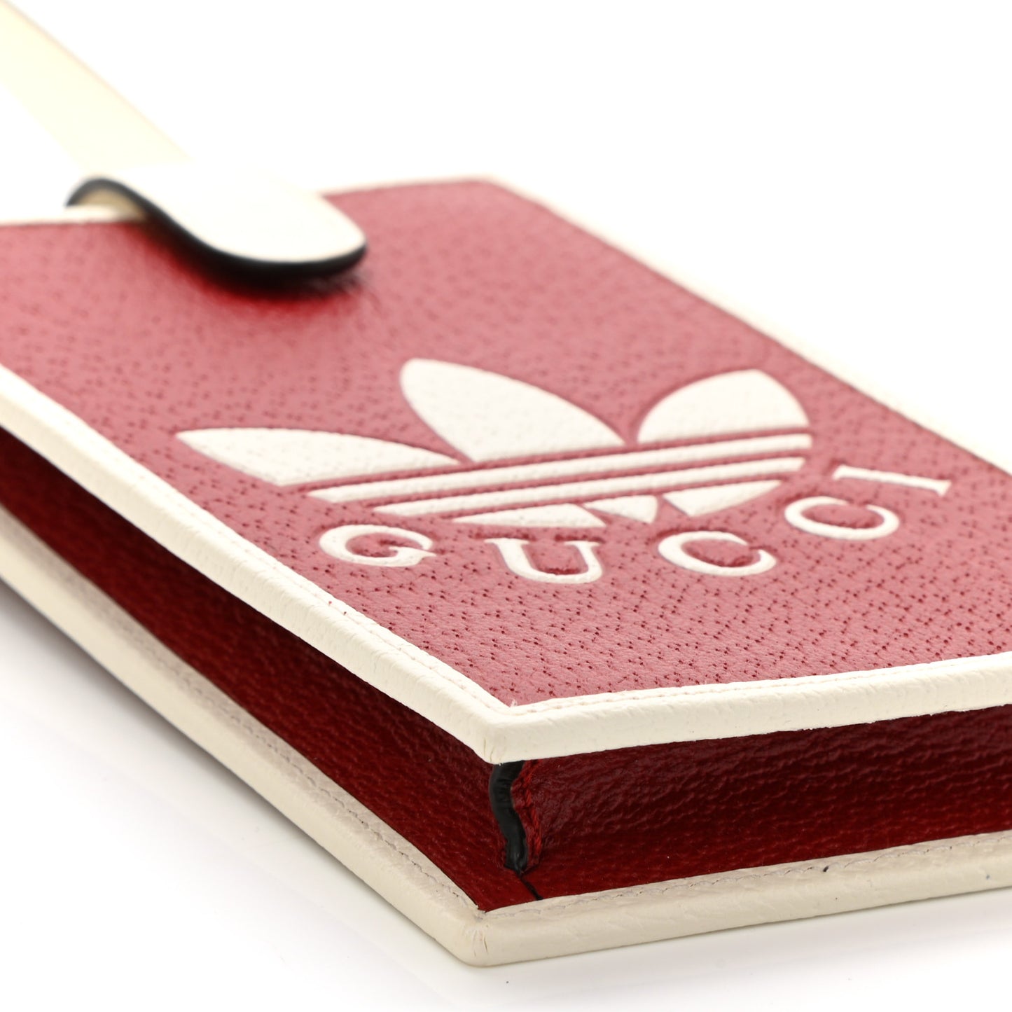 X ADIDAS Textured Dollar Calfskin Trefoil Embossed Phone Crossbody Bag Hibiscus Red Off White