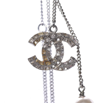 Chanel Baguette Crystal Pearl CC Lariat Necklace Silver 6 of 7