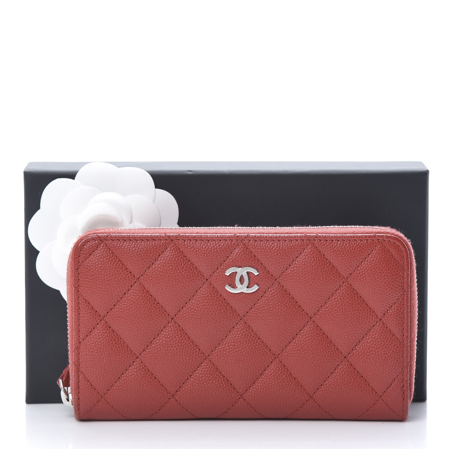 Chanel Caviar Quilted Medium Zip Around Wallet Red 12 of 12