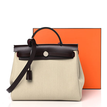 Hermes Military Toile Vache Hunter Herbag Zip Retourne 31 PM Beton Rouge Sellier 10 of 10