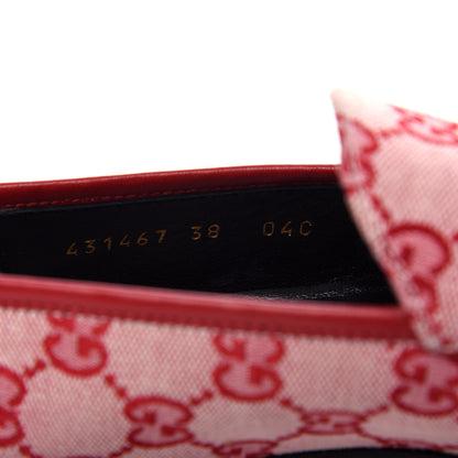 Gucci Canvas GG Monogram Horsebit Womens Jordaan Loafers 38 Gardenia Hibiscus Red 10 of 11