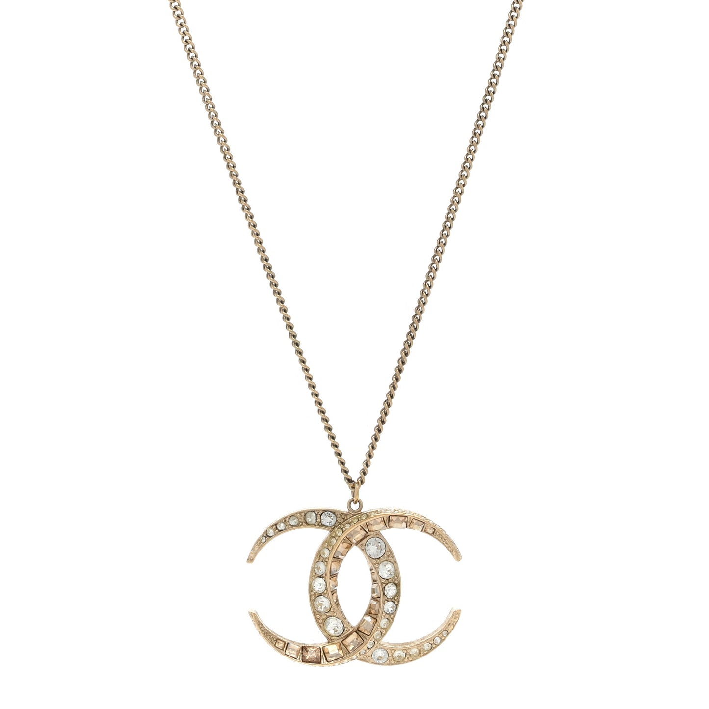 Baguette Crystal Moon CC Necklace Gold