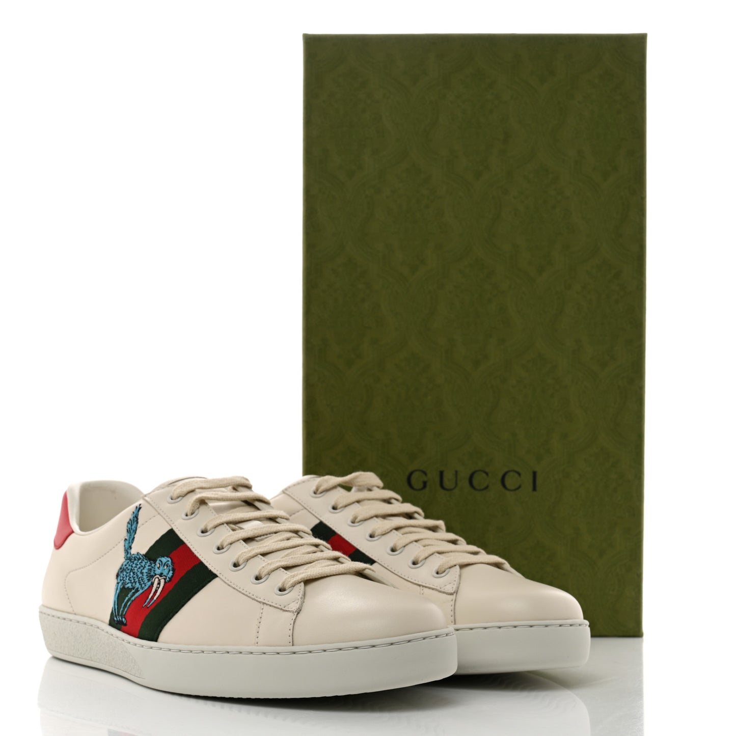 X FREYA HARTAS Calfskin Miro Soft Web Mythical Creature Embroidered Mens Ace Sneakers 11 New Mystic White