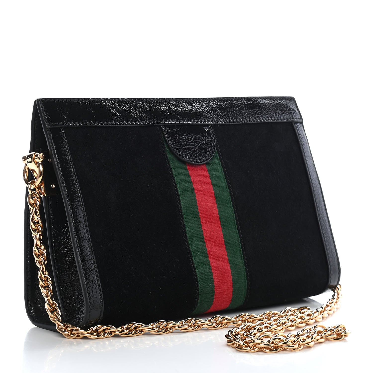 Gucci Suede Patent GG Web Small Ophidia Chain Shoulder Bag Black 3 of 9