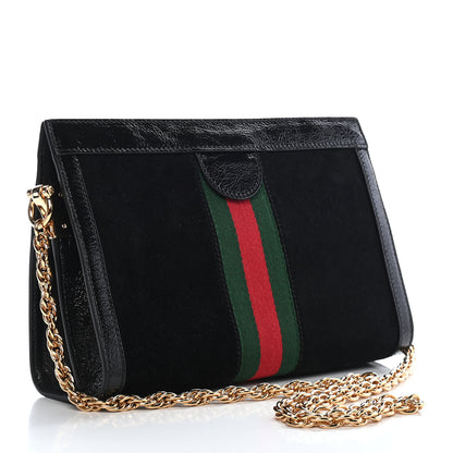 Gucci Suede Patent GG Web Small Ophidia Chain Shoulder Bag Black 3 of 9