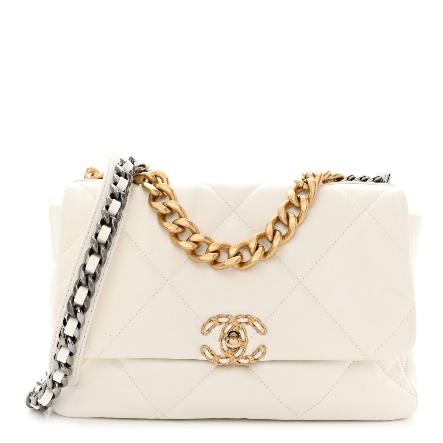 Goatskin Quilted Large Chanel 19 Flap White
