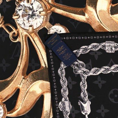Louis Vuitton Silk LV Dynasty Brooch Square Scarf Black 3 of 3