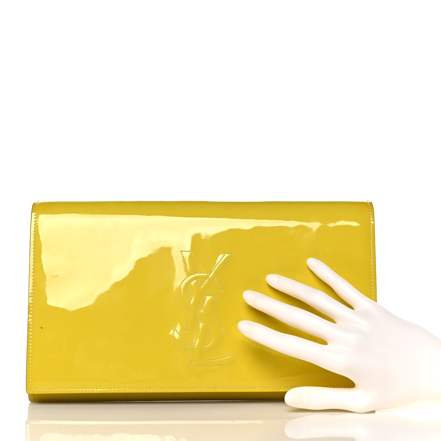 Saint Laurent Patent Calfskin Monogram Large Belle De Jour Clutch Yellow 3 of 9