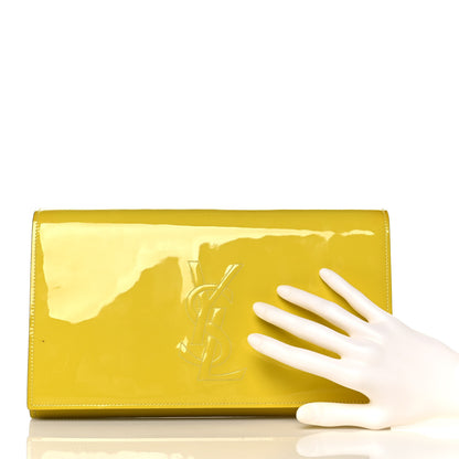 Saint Laurent Patent Calfskin Monogram Large Belle De Jour Clutch Yellow 3 of 9