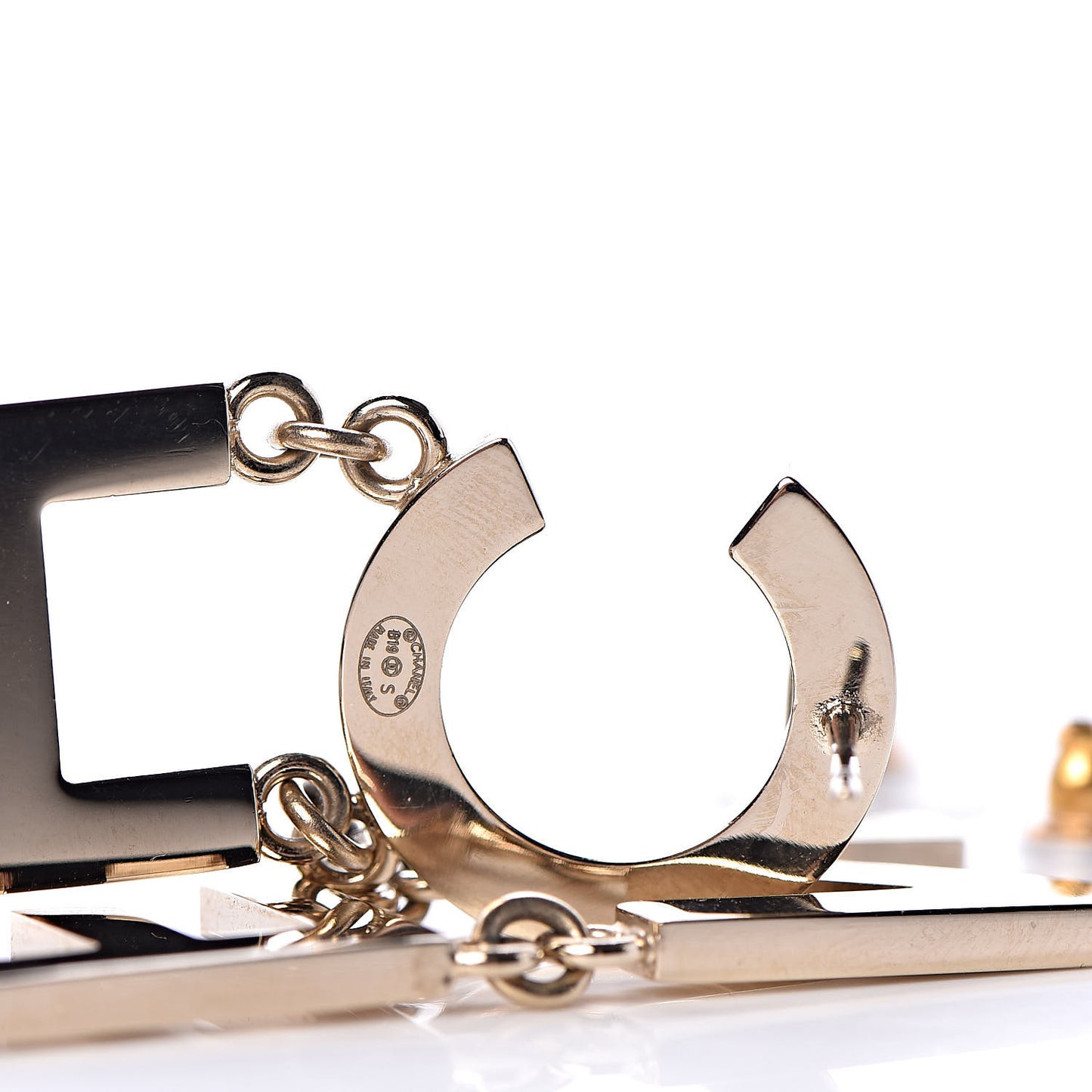 Metal Cha-Nel Logo Drop Earrings Gold