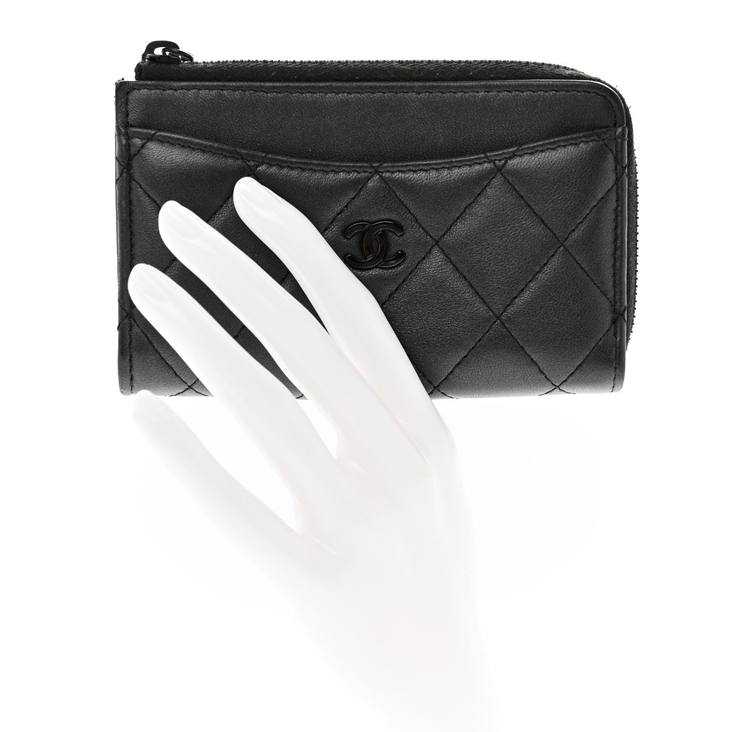 Chanel Pearly Lambskin Quilted Zip Card Holder So Black 2 of 10