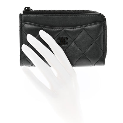 Chanel Pearly Lambskin Quilted Zip Card Holder So Black 2 of 10