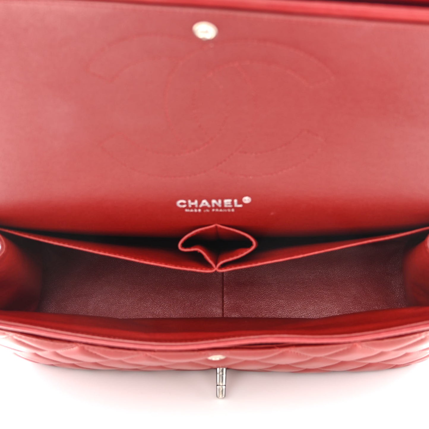 Lambskin Quilted Jumbo Double Flap Red