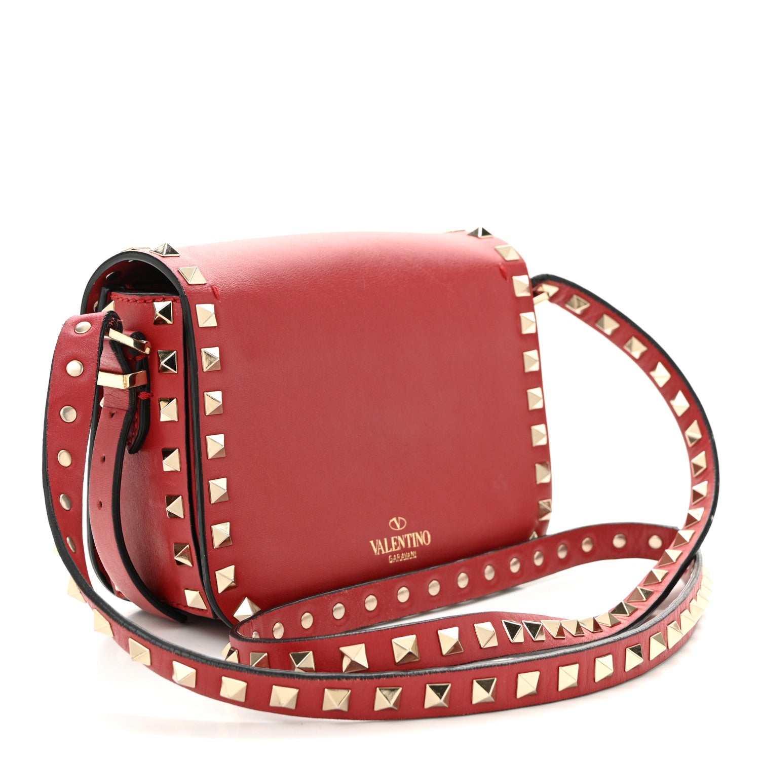 Valentino Garavani Vitello Small Rockstud Flap Saddle Bag Red 3 of 12