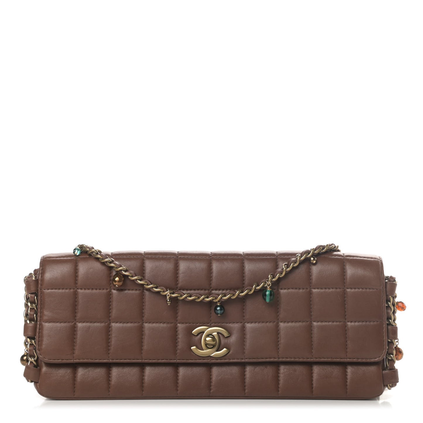 Lambskin East West Chocolate Bar Flap Brown