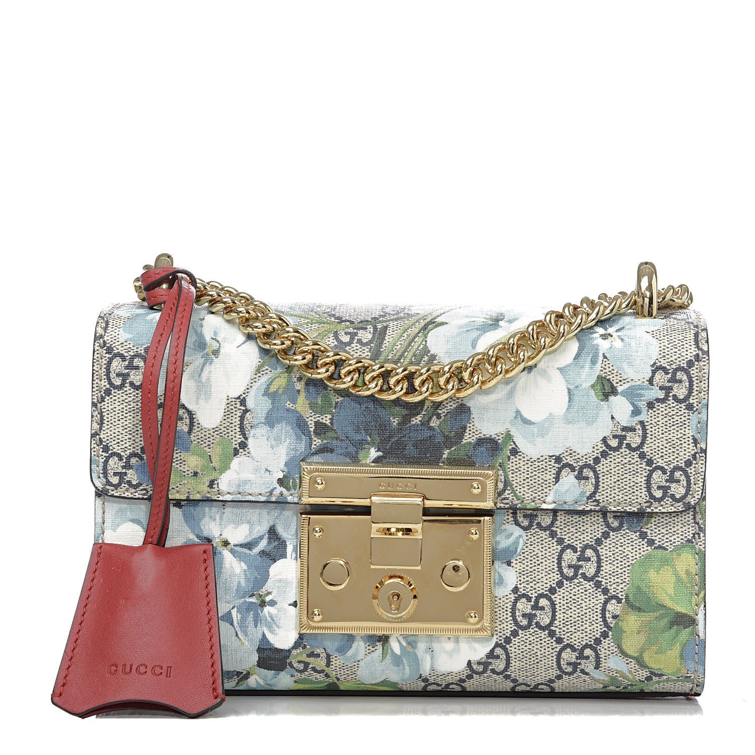 Gucci GG Supreme Monogram Blooms Small Padlock Shoulder Bag Beige Blue Navy Hibiscus Red 1 of 10