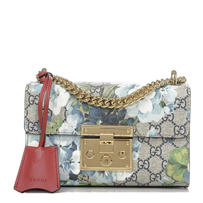 Gucci GG Supreme Monogram Blooms Small Padlock Shoulder Bag Beige Blue Navy Hibiscus Red 1 of 10