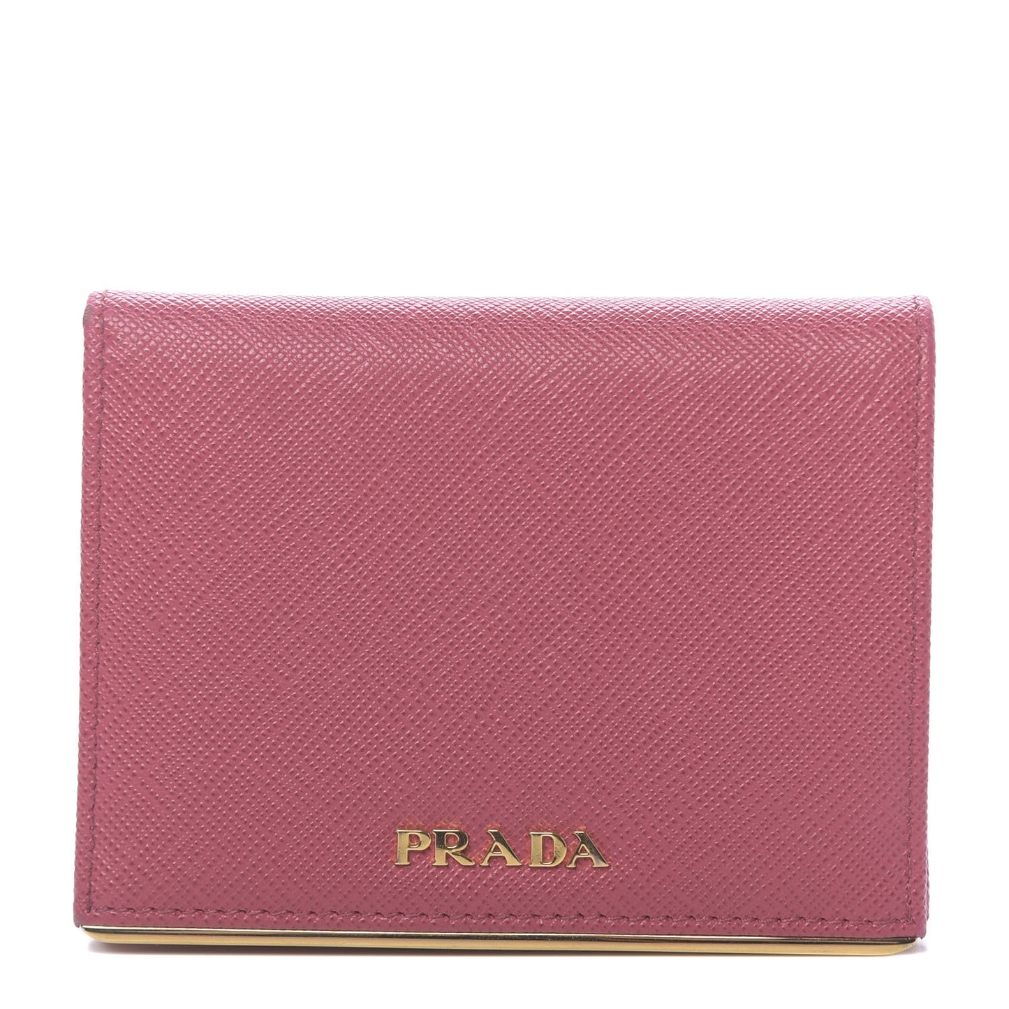 Saffiano Compact Metal Bar Snap Bi-Fold Wallet Peonia