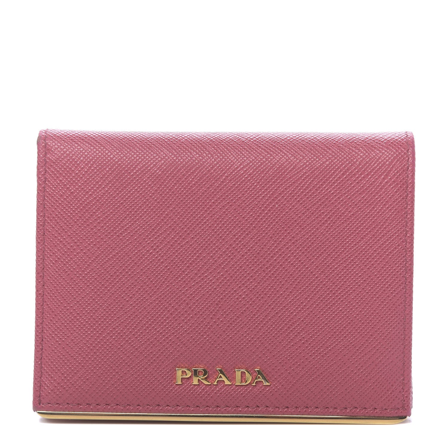 Prada Saffiano Compact Metal Bar Snap Bi-Fold Wallet Peonia 1 of 7