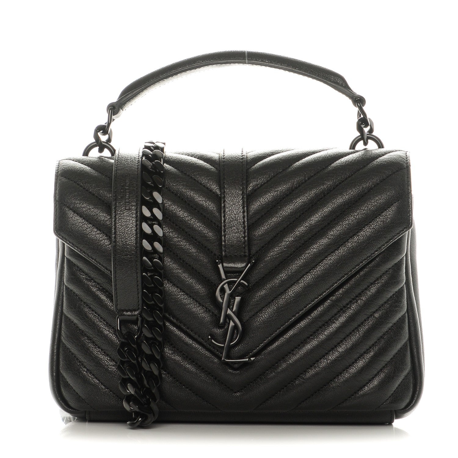 Saint Laurent Sheepskin Matelasse Chevron Monogram Medium College Bag Black 1 of 7